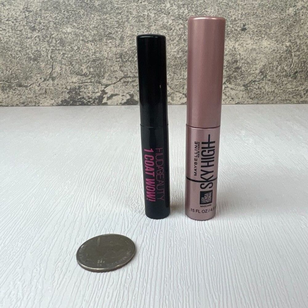 Maybelline Sky High + HUDA BEAUTY 1 Coat WOW Volumizing Mascara Lot Of 2 New
